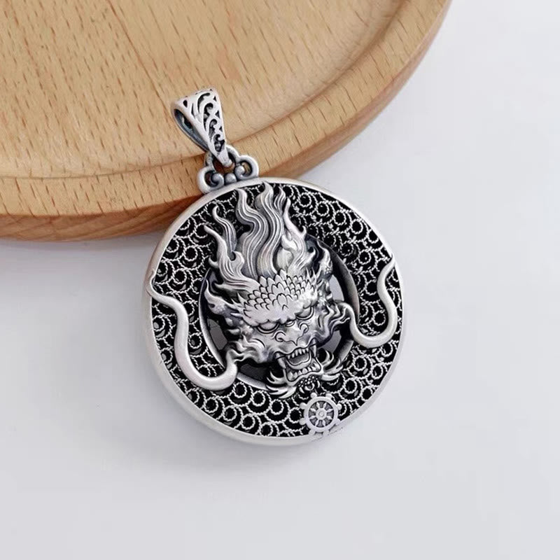 Buddha Stones 999 Sterling Silver Year Of The Dragon Handcrafted Dragon Head Relief Carved Protection Necklace Pendant