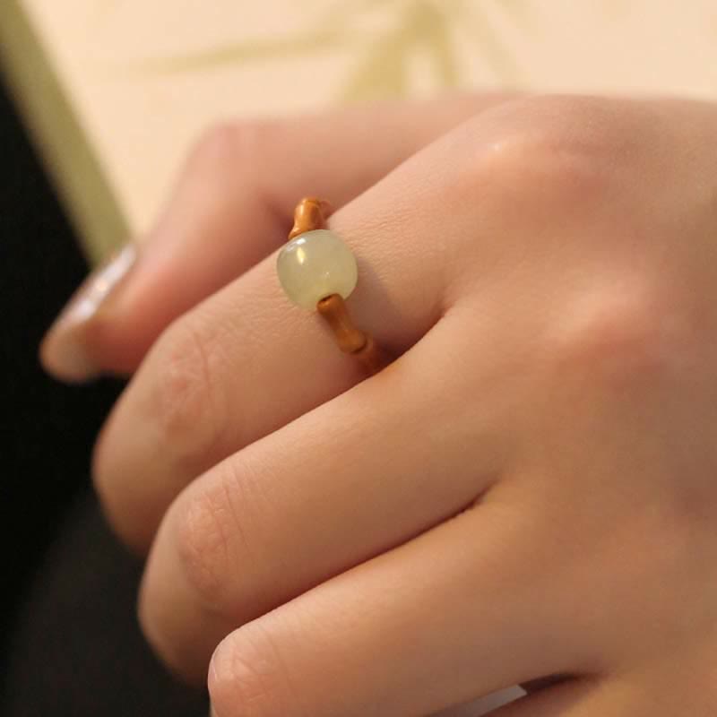 Hetian Jade Beaded Bamboo Prosperity Luck Ring