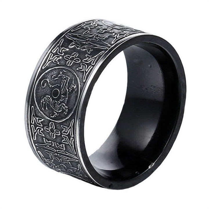 Buddha Stones Four Guardian Beast Dragon White Tiger Suzaku Basalt Carved Success Luck Ring