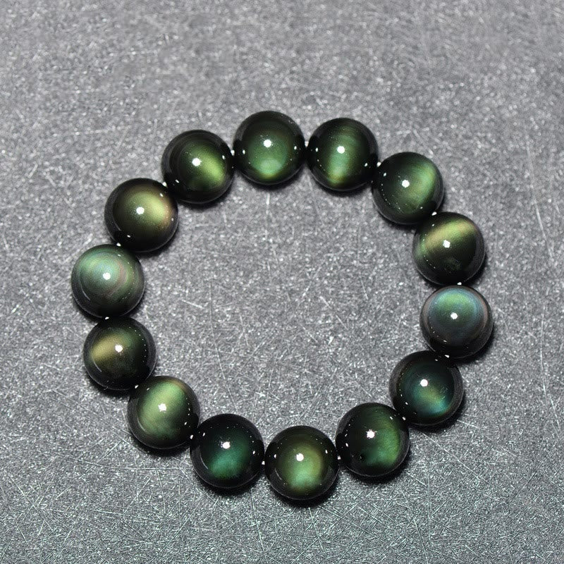 Buddha Stones Natural Green Eye Obsidian Wealth Bracelet