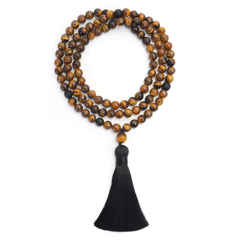 Buddha Stones 108 Beads Mala Tiger Eye Protection Tassel Bracelet