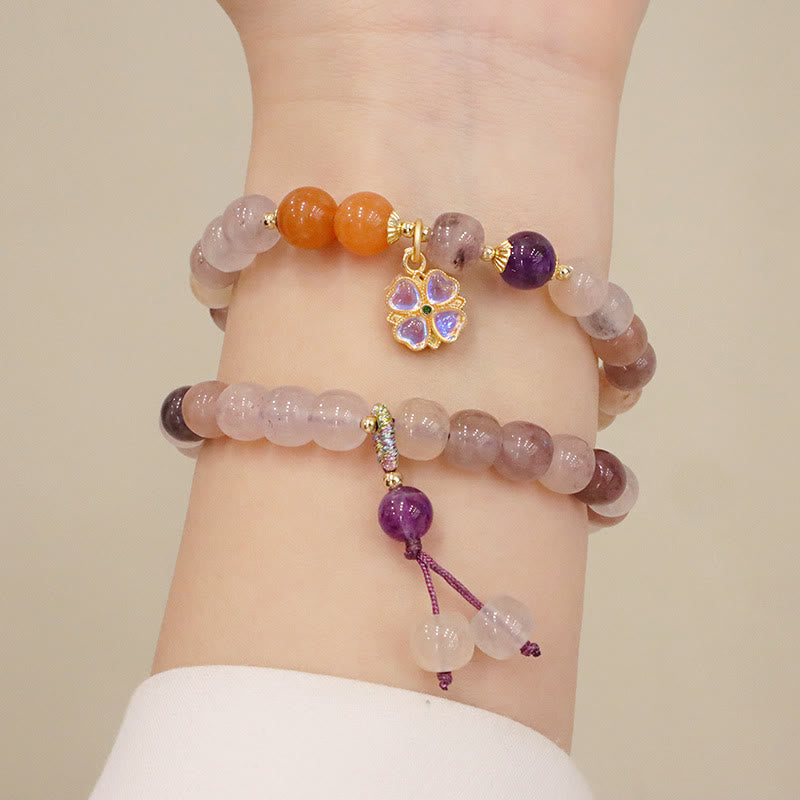 Buddha Stones Natural Purple Golden Silk Jade Violet Flower Bead Charm Wealth Bracelet