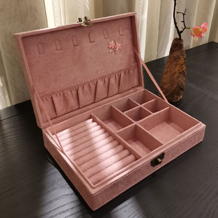 Buddha Stones Flowers Dragonfly Jewelry Box Organizer Single Layer Jewelry Storage Box Flannel Box