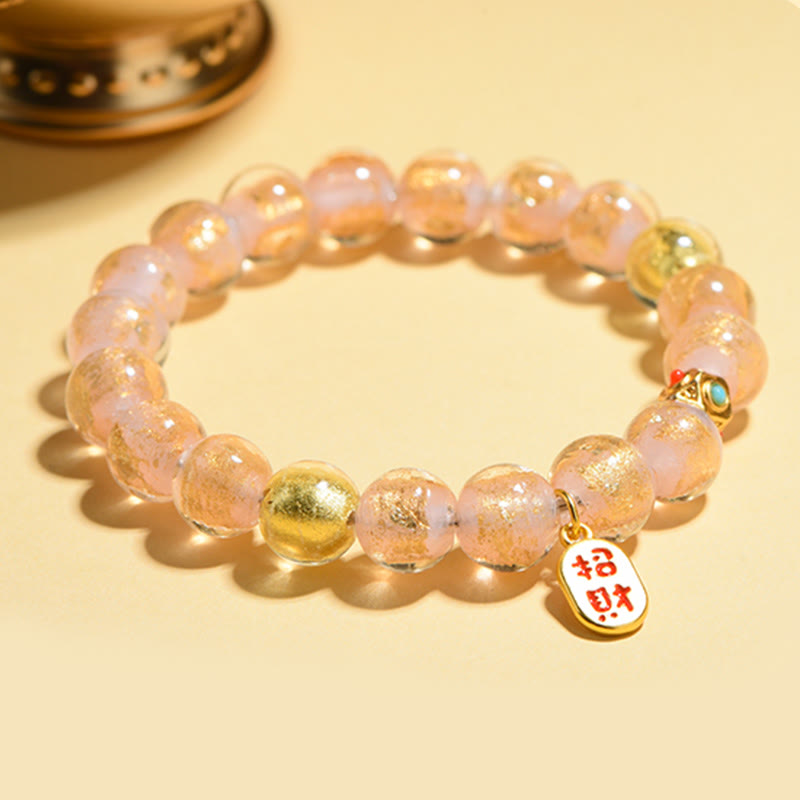 Buddha Stones Tibetan Incense Ash Liuli Glass Bead Lucky Fortune Fu Character Charm Bracelet