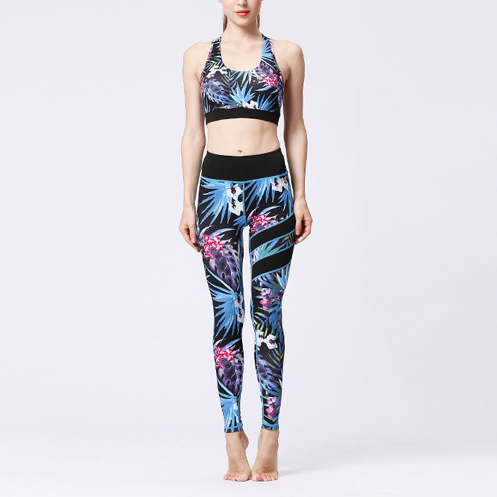 Buddha Stones 2Pcs Sunflower Flowers Leaves Top Pants Sports Fitness Yoga Women's Yoga Sets