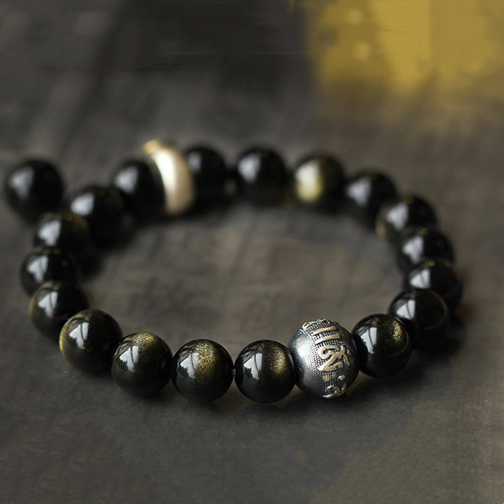 Buddha Stones Chinese Zodiac Natal Buddha Obsidian Purification Bracelet