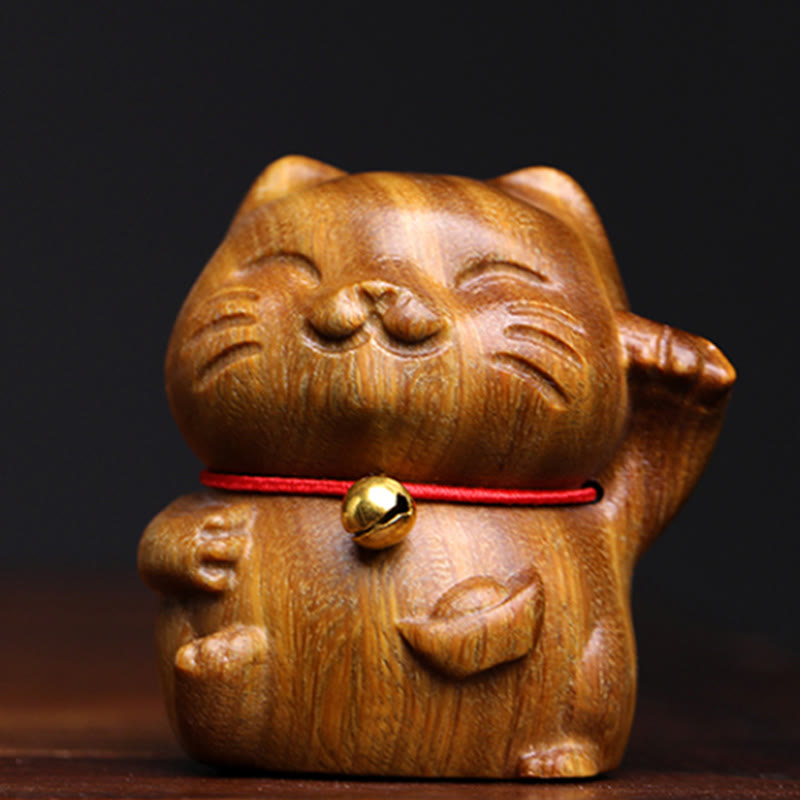 Buddha Stones Green Sandalwood Small Mini Cute Lucky Cat Peace Decorations