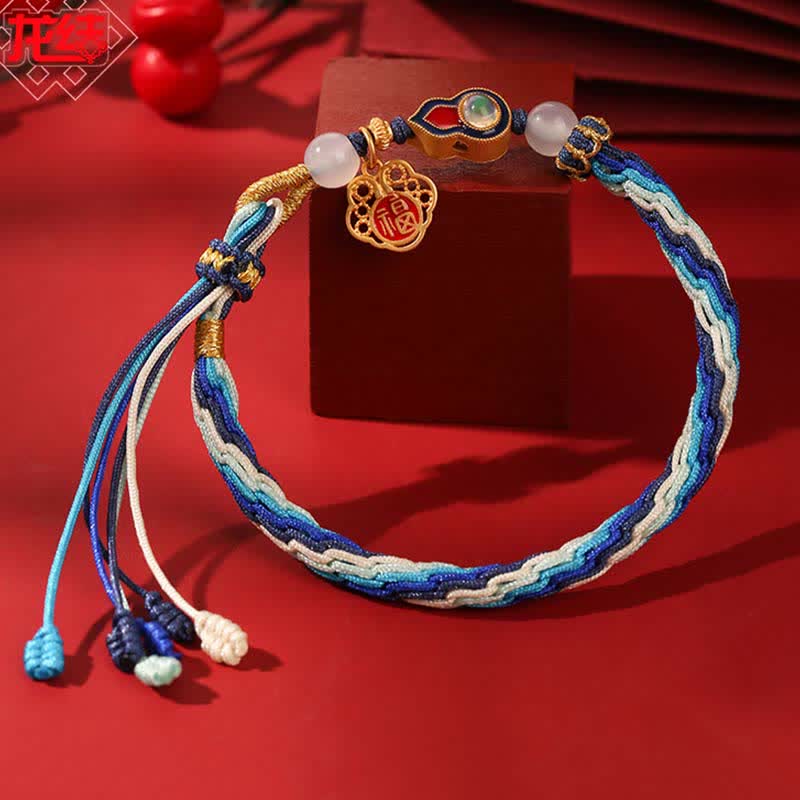 925 Sterling Silver Handmade Gourd Blessing String Reincarnation Knot Bracelet