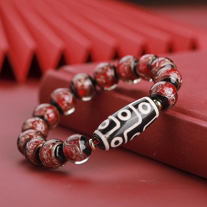 Buddha Stones Tibetan Nine-Eye Dzi Bead Three-eyed Dzi Bead Liuli Glass Bead Wealth Bracelet