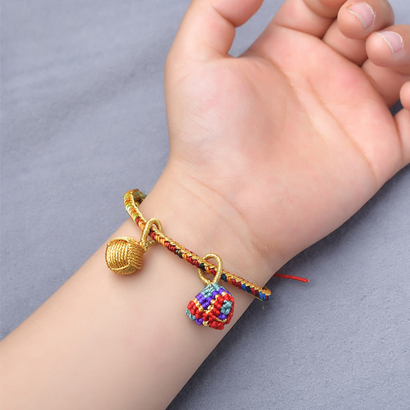 Buddha Stones Colorful Rope Luck Handmade Zongzi Golden Ball Charm Bracelet