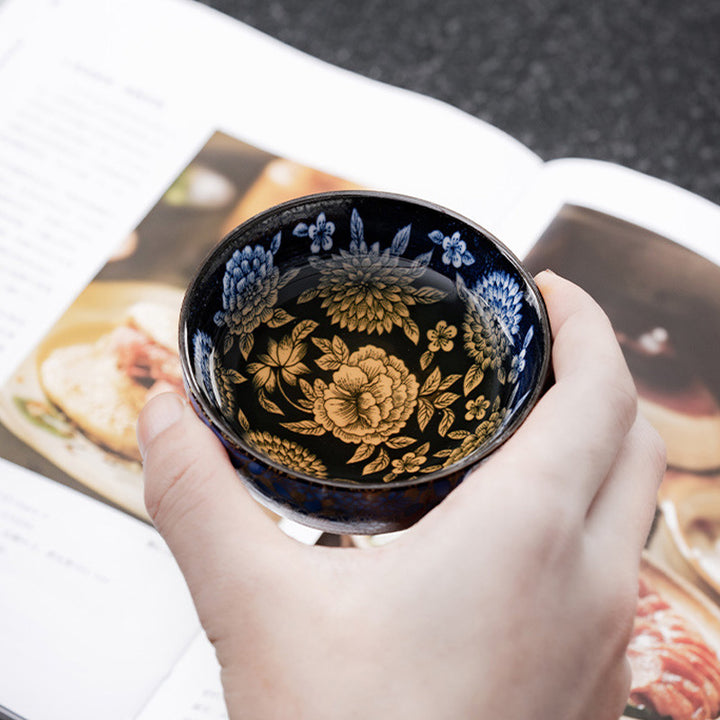 Buddha Stones Koi Fish Chrysanthemum Peony Flower Butterfly Ceramic Teacup Kung Fu Tea Cup Bowl 100ml