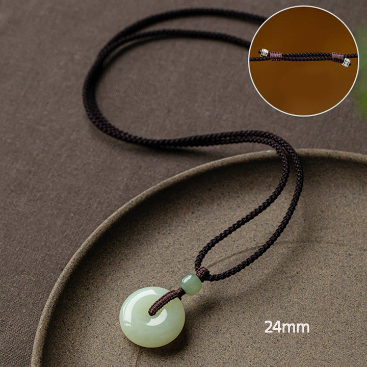 Natural Round Jade Peace Buckle Luck Prosperity Necklace Pendant