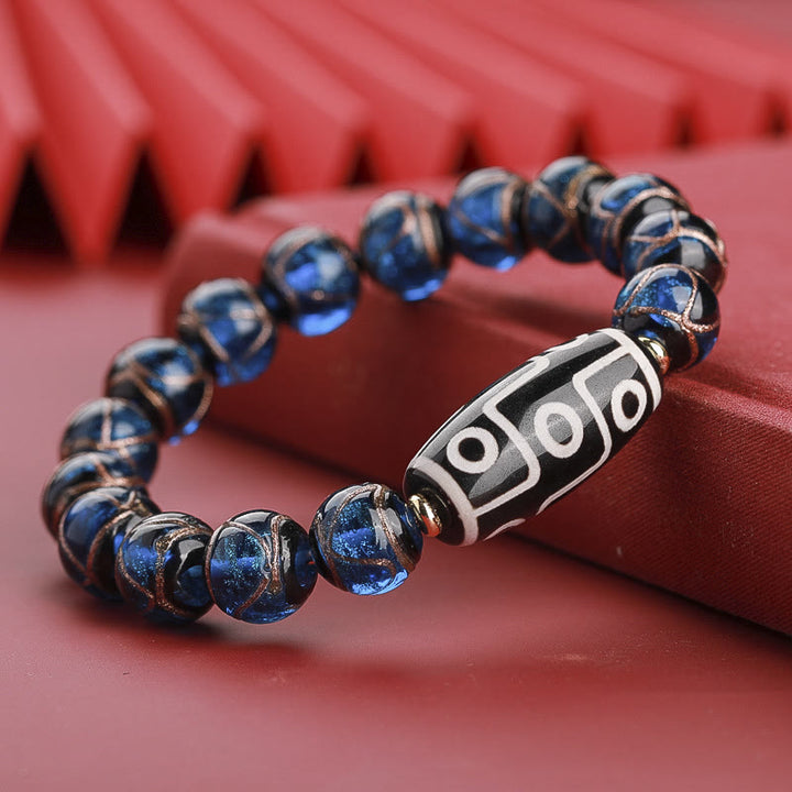 Buddha Stones Tibetan Nine-Eye Dzi Bead Three-eyed Dzi Bead Liuli Glass Bead Wealth Bracelet