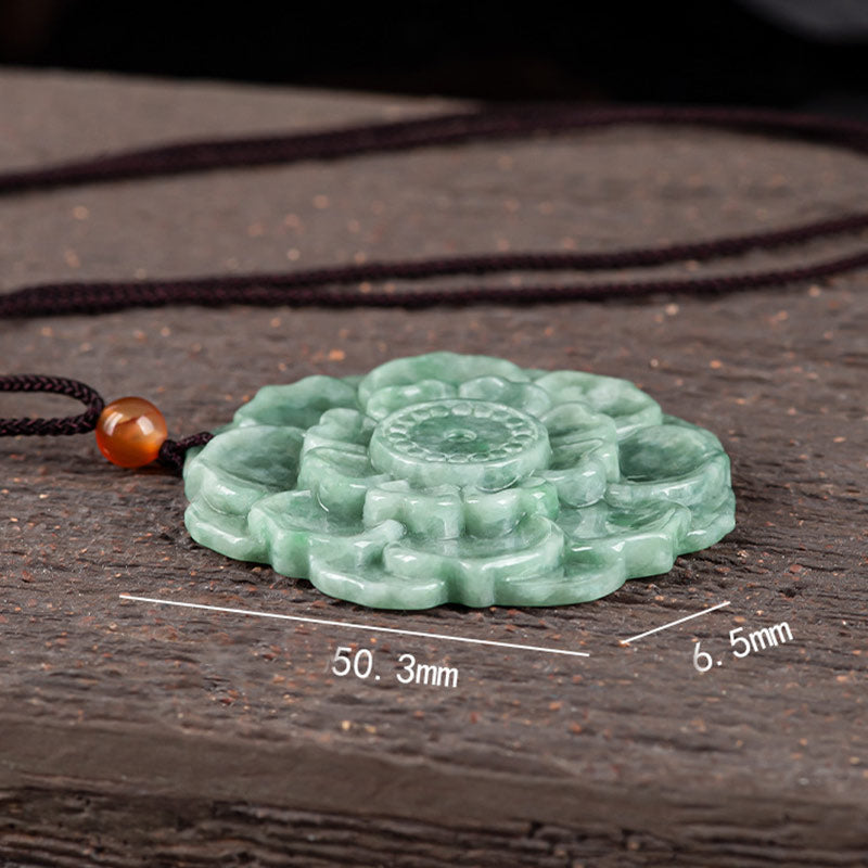 Buddha Stones Lotus Pattern Jade Luck Prosperity Necklace Pendant