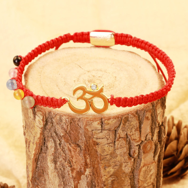 Buddha Stones Tibetan Handmade OM Mindfulness Red String Bracelet