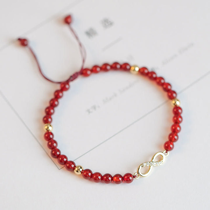 Natural Red Agate Endless Knot Four Leaf Clover Star Confidence String Bracelet