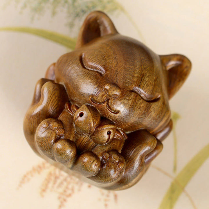 Buddha Stones Mini Nine-Tailed Fox Ivory Fruit Sandalwood Green Sandalwood Blessing Decoration