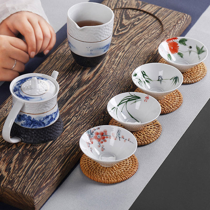 Buddha Stones Vintage Plum Orchid Bamboo Chrysanthemum Lotus Koi Fish Ceramic Teacup Kung Fu Tea Cups