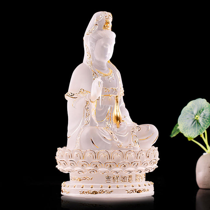 Buddha Stones Kwan Yin Avalokitesvara Handmade Figurine Liuli Crystal Art Piece Wealth Statue Home Offering Decoration