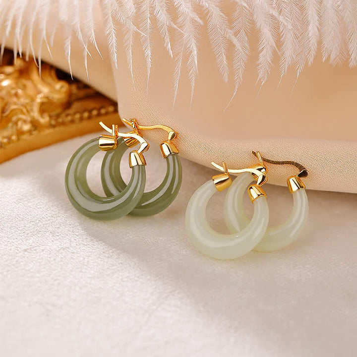 Buddha Stones Round Jade Cyan Jade Prosperity Luck Drop Earrings