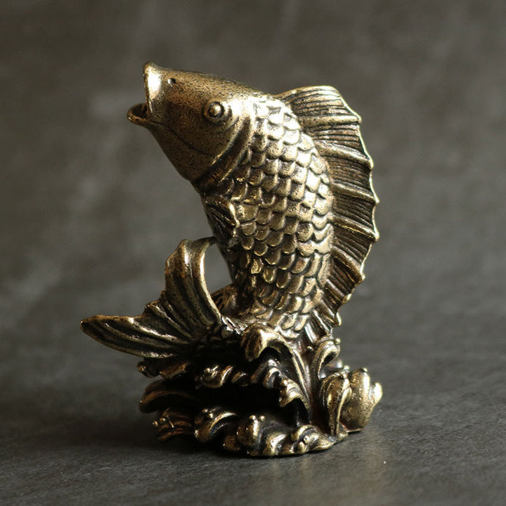 Buddha Stones Handmade Small Koi Fish Copper Wealth Home Decoration