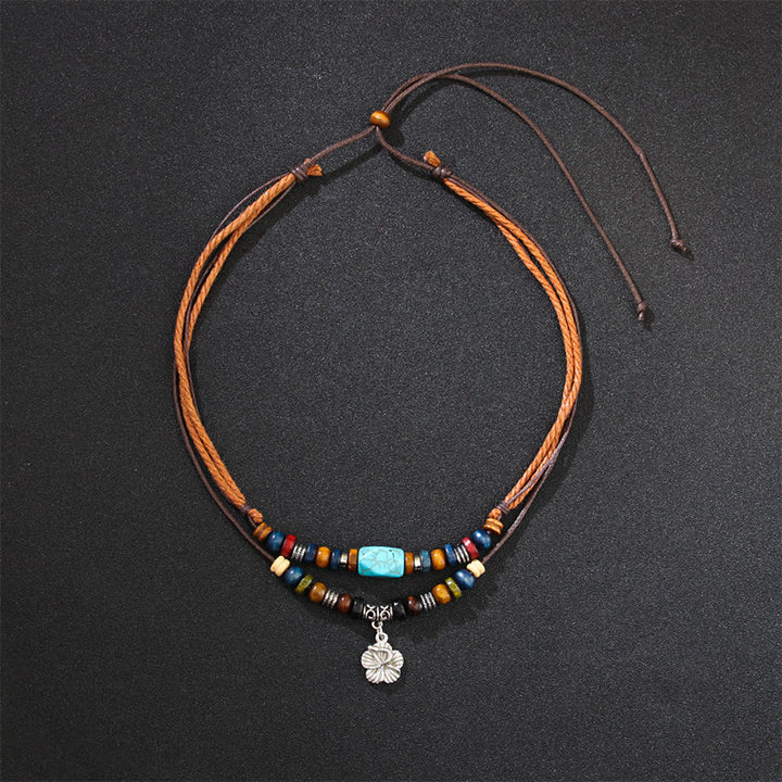 Buddha Stones Turquoise Small Flower Protection Double Layer Necklace Pendant Bracelet