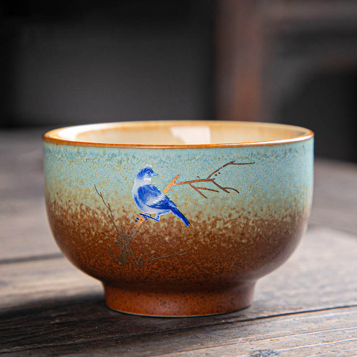 Buddha Stones Colorful Deer Pipa Snow Plum Blossoms Mountains Rivers Bird Ceramic Teacup Kung Fu Tea Cup Bowl