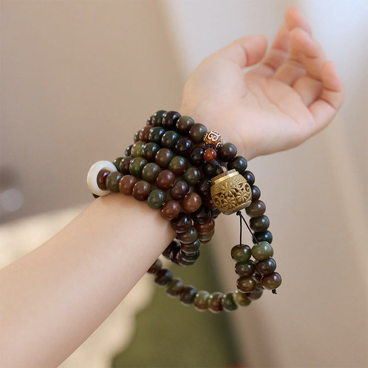 Buddha Stones 108 Mala Beads Dunhuang Color Bodhi Seed Dzi Bead Keep Away Evil Spirits Bracelet