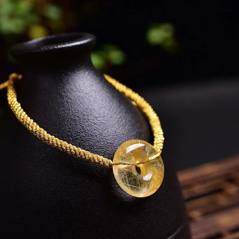 Round Citrine Peace Buckle Happiness Braided Bracelet