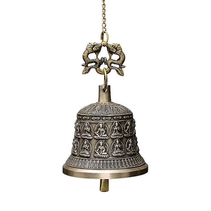 Tibetan Engraved Buddha Dragon Wind Chime Bell Copper Luck Wall Hanging Decoration