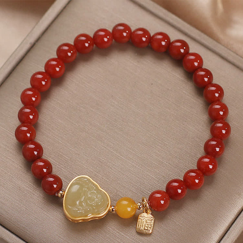 Buddha Stones Laughing Buddha Red Agate Jade Confidence Bracelet