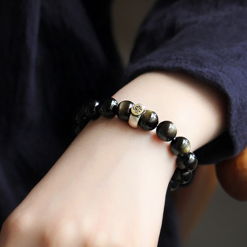 Buddha Stones Chinese Zodiac Natal Buddha Obsidian Purification Bracelet