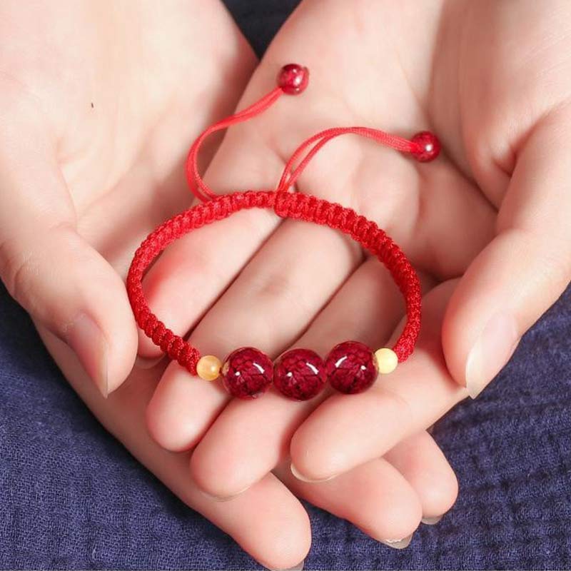 Buddha Stones Cinnabar Blessing Red String Bracelet For Kids