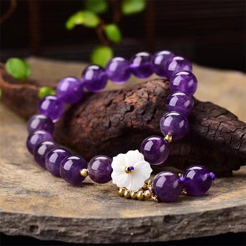 Buddha Stones Natural Amethyst Crystal Flower Spiritual Healing Bracelet