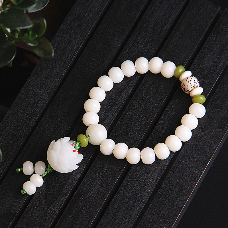 Buddha Stones Lotus Natural White Bodhi Seed Luck Bracelet