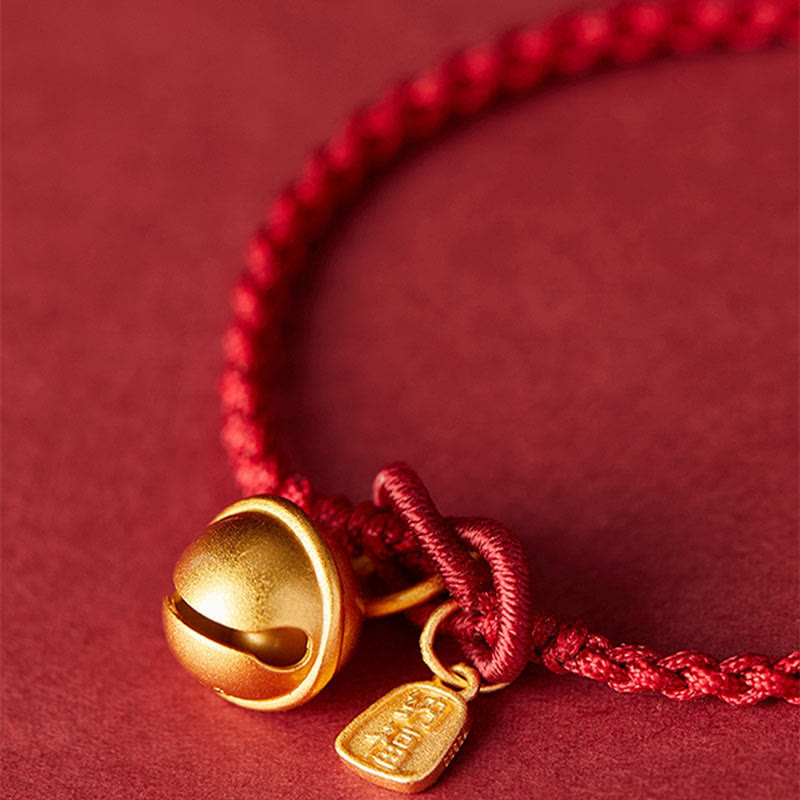 Buddha Stones Handmade Fu Character Charm Luck Happiness Bell Red Rope Bracelet