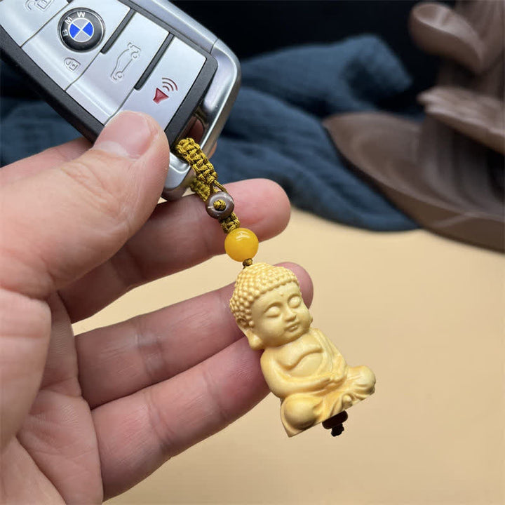 Buddha Stones Tathagata Buddha Serenity Peace Boxwood Keychain