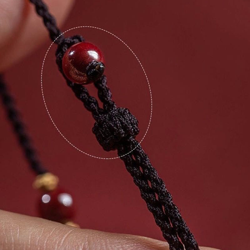 Buddha Stones Cinnabar Bead Fu Character Charm Blessing Braided String Bracelet