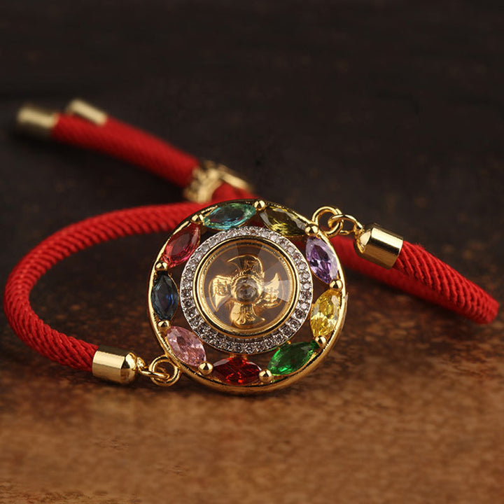 Buddha Stones Colorful Zircon Copper Wealth Luck Rotation Bracelet Necklace Pendant