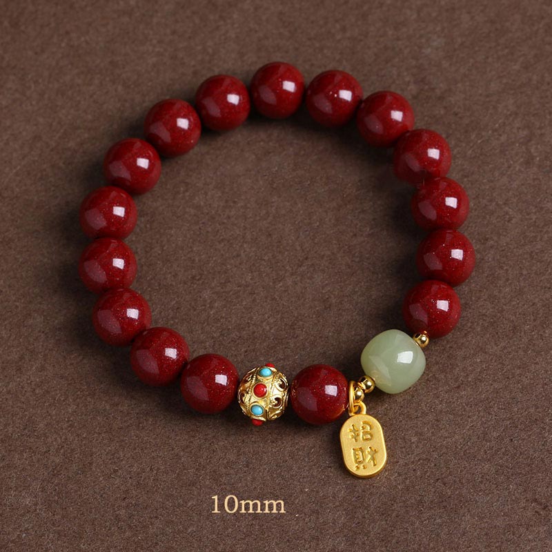 Buddha Stones Cinnabar Green Aventurine Fortune Protection Charm Bracelet