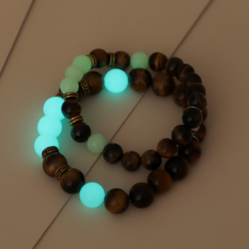 2Pcs Tiger Eye Glowstone Luminous Bead Protection Couple Bracelet