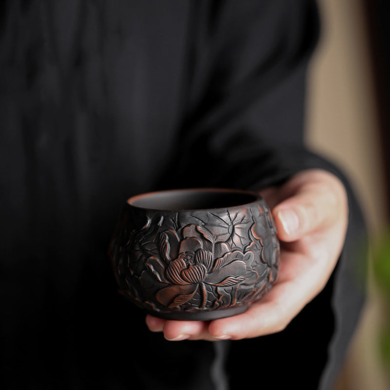 Buddha Stones Lotus Leaf Flower Landscape Dragon Bamboo Ceramic Teacup Kung Fu Tea Cup Bowl