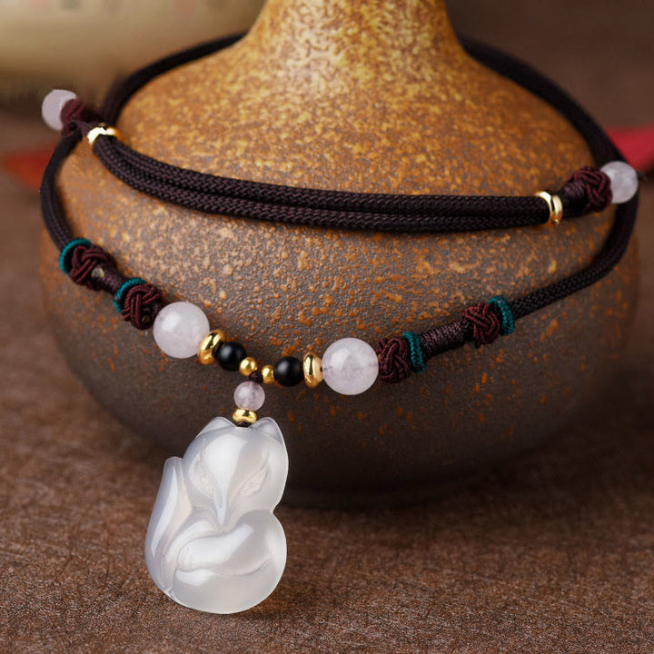 Buddha Stones Chalcedony Fox Pink Crystal Bead Harmony String Necklace Pendant