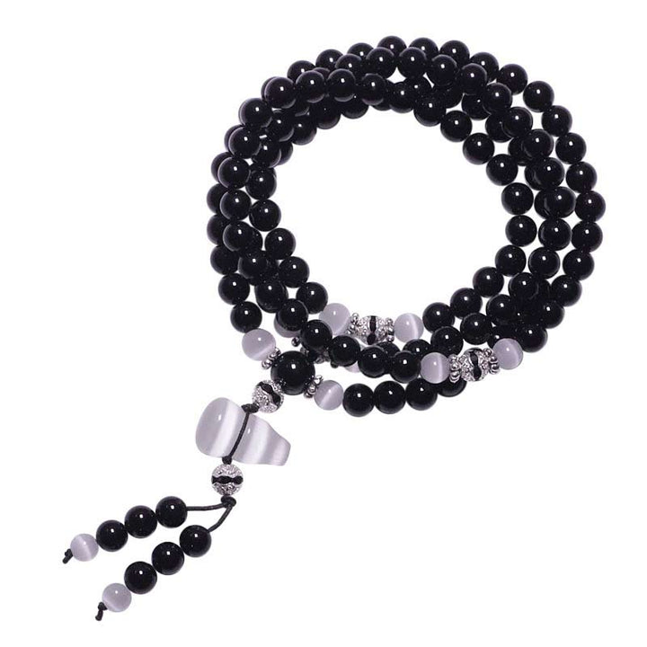 Black Onyx White Crystal Bead Meditation Bracelet