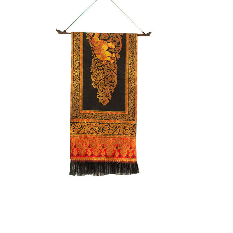 Buddha Stones Vintage Elephant Pattern Tassels Strength Table Runner Home Decoration