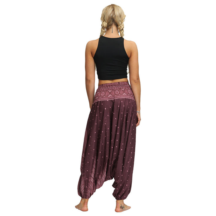 Buddha Stones Boho Feather Yoga Pants Hippie Harem Trousers Sports Fitness Dance Women's Pants