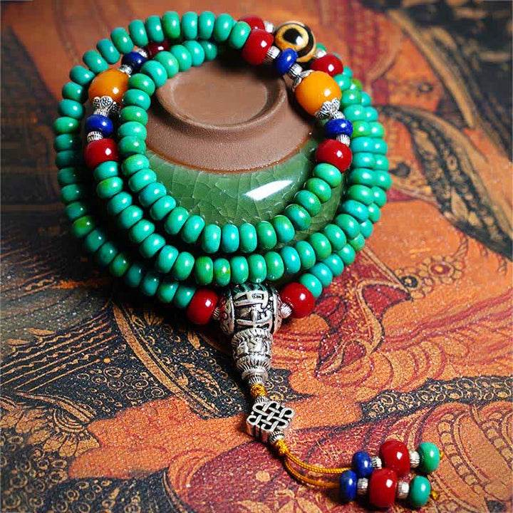 108 Mala Beads Tibetan Turquoise Dzi Bead Protection Bracelet