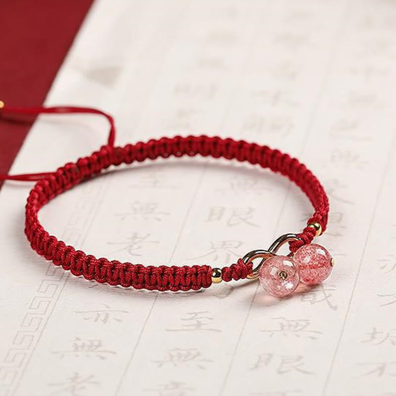 Buddha Stones Natural Strawberry Quartz Amethyst Green Phantom Bead Positive Bracelet