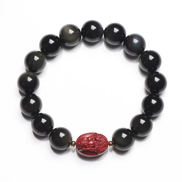 Buddha Stones Chinese Zodiac Natal Buddha Natural Black Obsidian Cinnabar Purification Bracelet