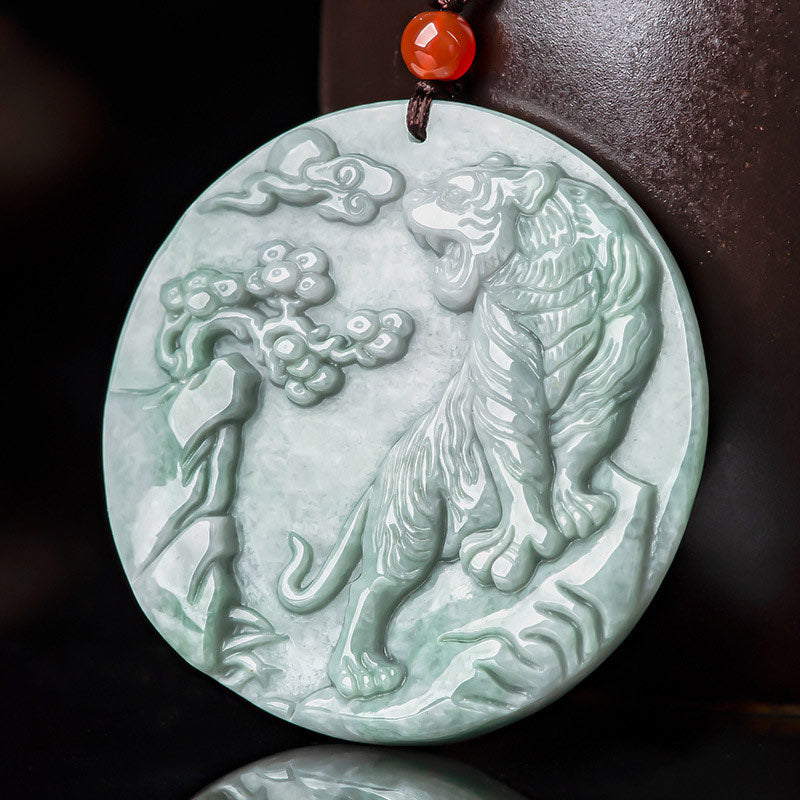 Buddha Stones Chinese Zodiac Tiger Jade Protection Necklace String Pendant